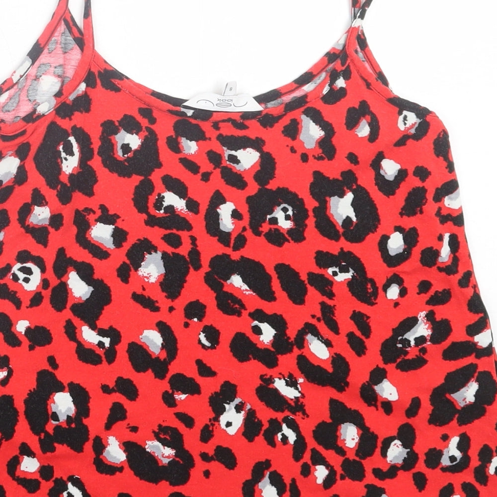New Look Womens Red Animal Print Viscose Basic Tank Size 8 Scoop Neck