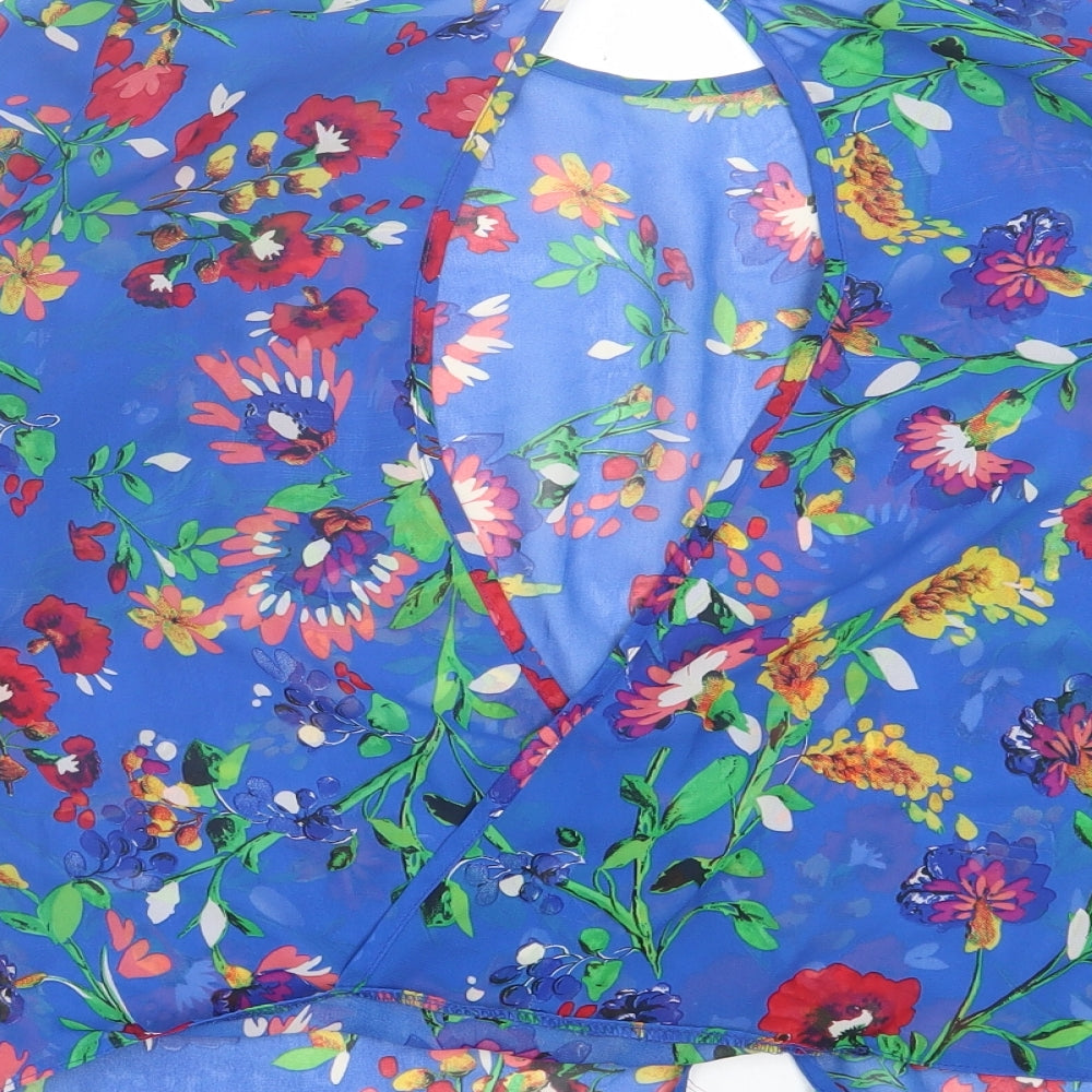 Atmosphere Womens Blue Floral Polyester Basic Blouse Size 10 Crew Neck