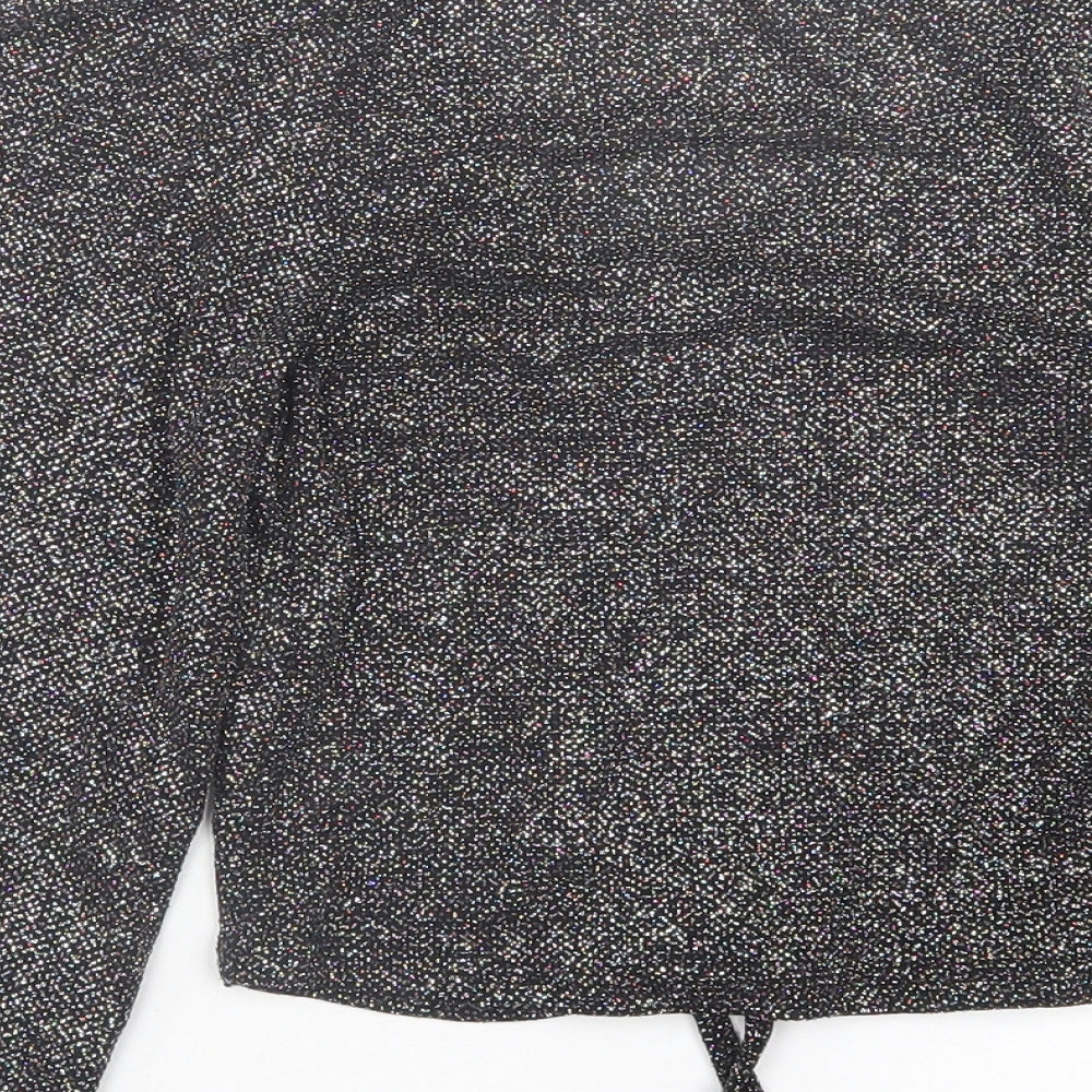New Look Womens Silver Nylon Cropped Blouse Size 6 V-Neck