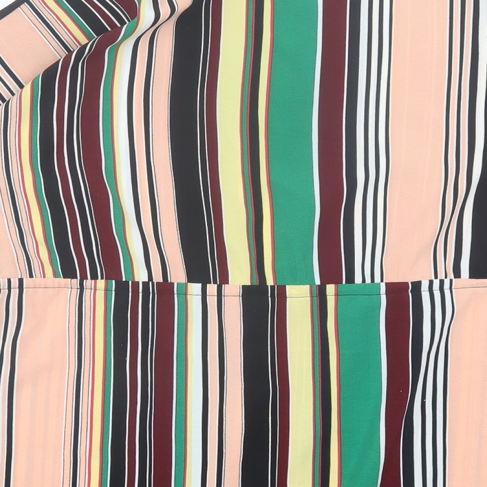 River Island Womens Multicoloured Striped Polyester Basic Blouse Size 8 Crew Neck - cold Shoulder