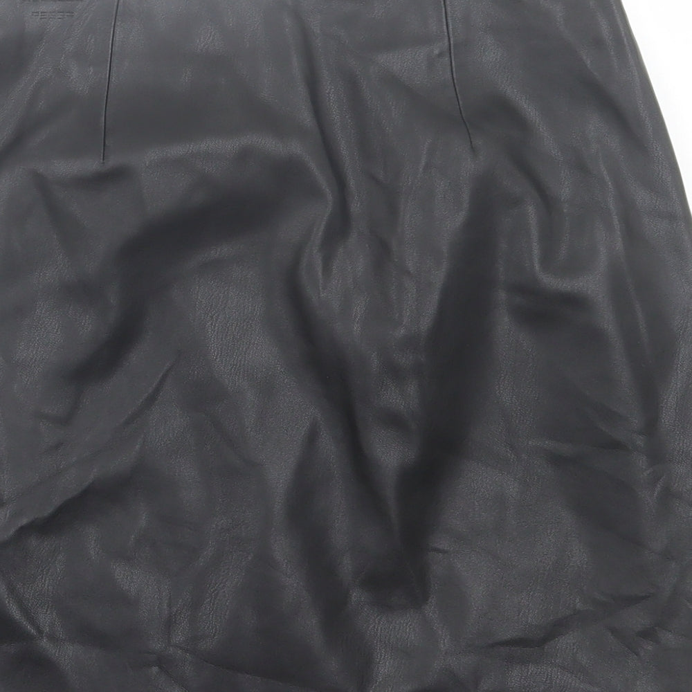 River Island Womens Black Floral Polyurethane A-Line Skirt Size 6 Zip