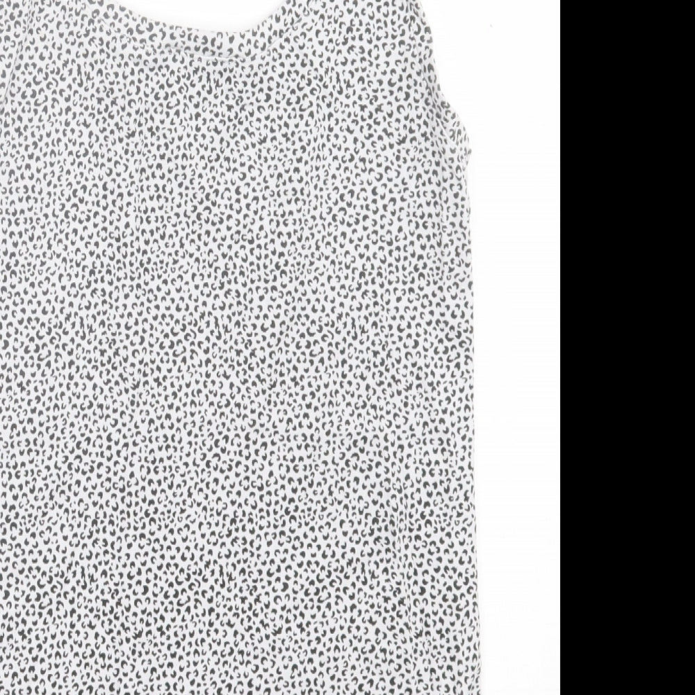 Marks & Spencer Womens White Animal Print Cotton Basic Tank Size 10 Scoop Neck