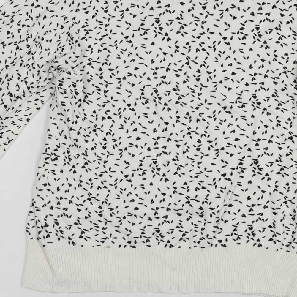 NEXT Womens White Crew Neck Geometric Viscose Pullover Jumper Size 8