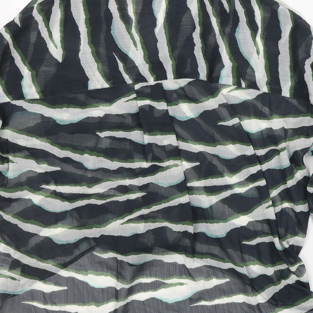 French Connection Womens Green Animal Print Polyester Basic Blouse Size S Collared