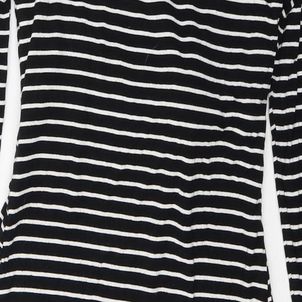 JoJo Maman Bébé Womens Black Striped Viscose Jumper Dress Size S Round Neck Pullover