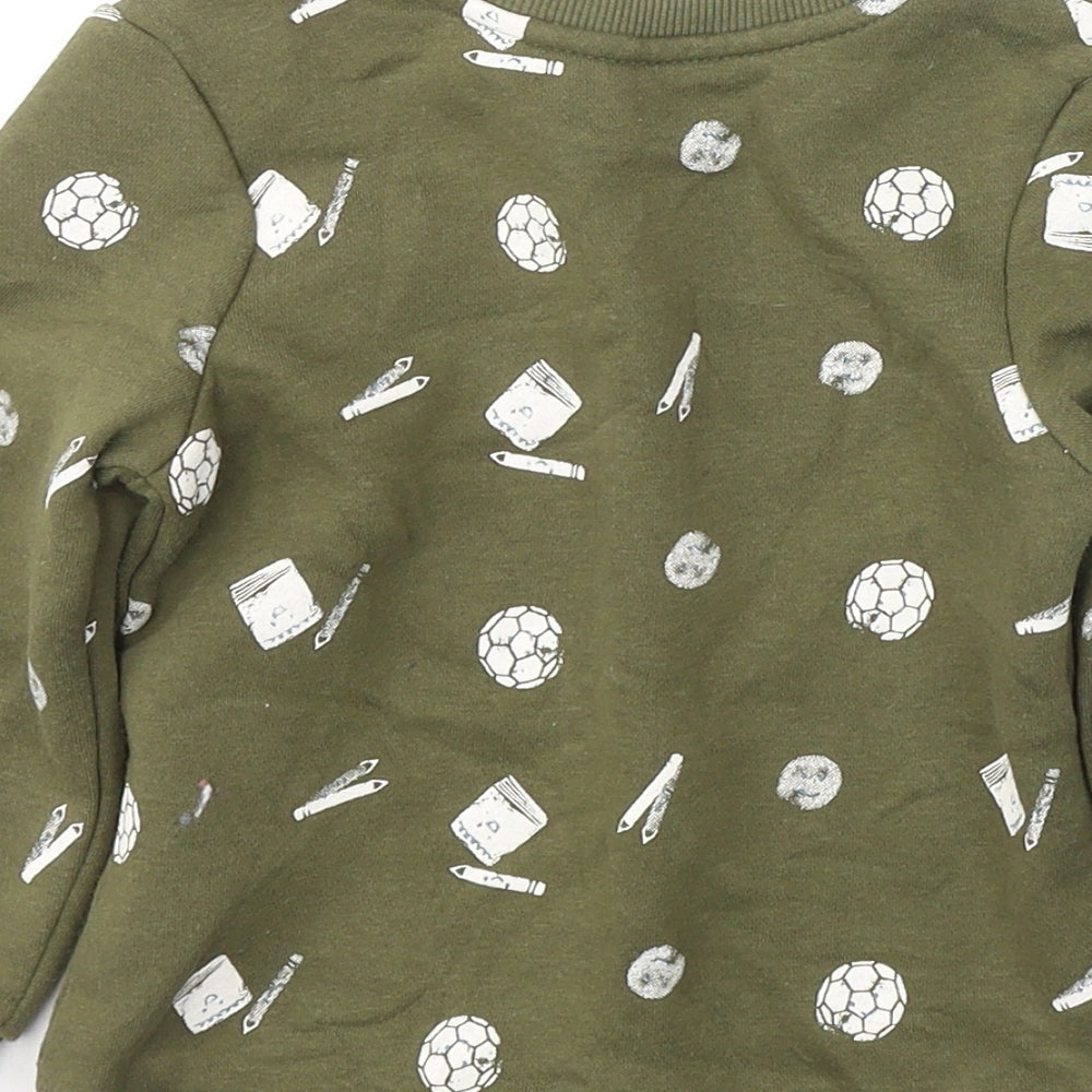 Primark Boys Green Cotton Pullover Sweatshirt Size 2-3 Years Pullover - School icons