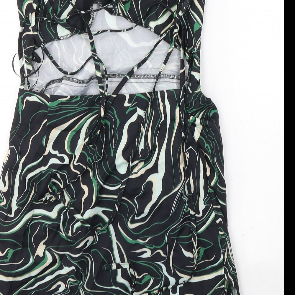 NaaNaa Womens Black Geometric Polyester Ball Gown Size 6 Square Neck Tie