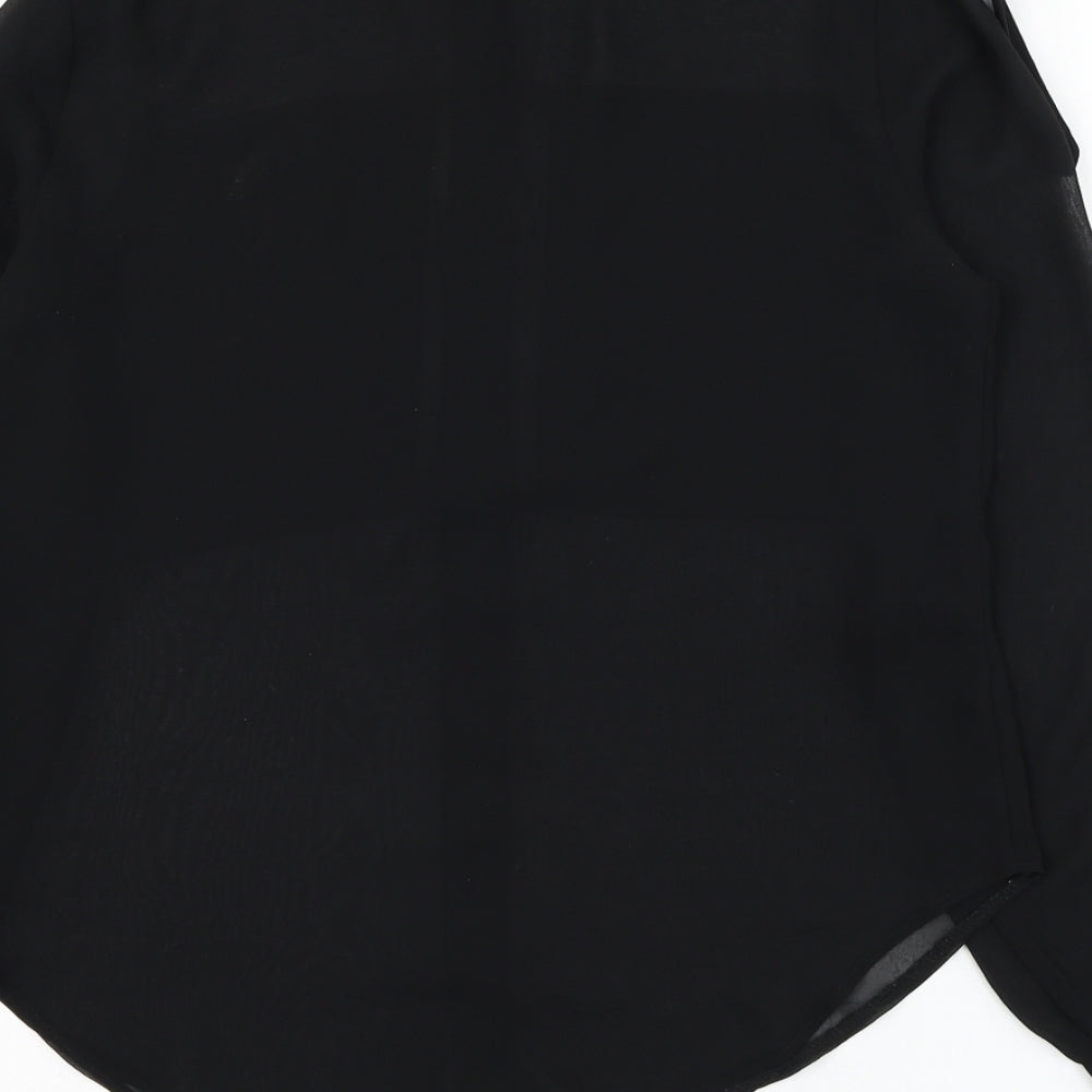 Topshop Womens Black Polyester Basic Button-Up Size 6 Collared