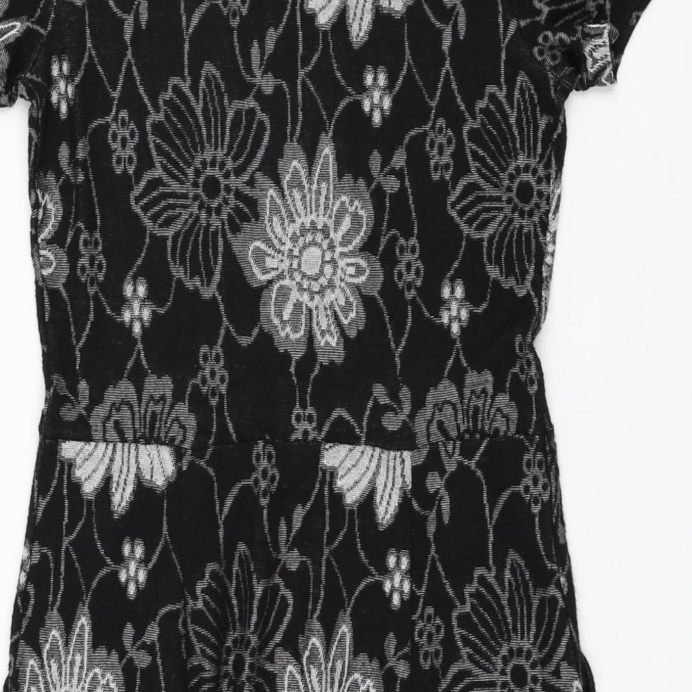 Chianti Womens Black Floral Polyester Jumper Dress Size 10 Mock Neck Pullover