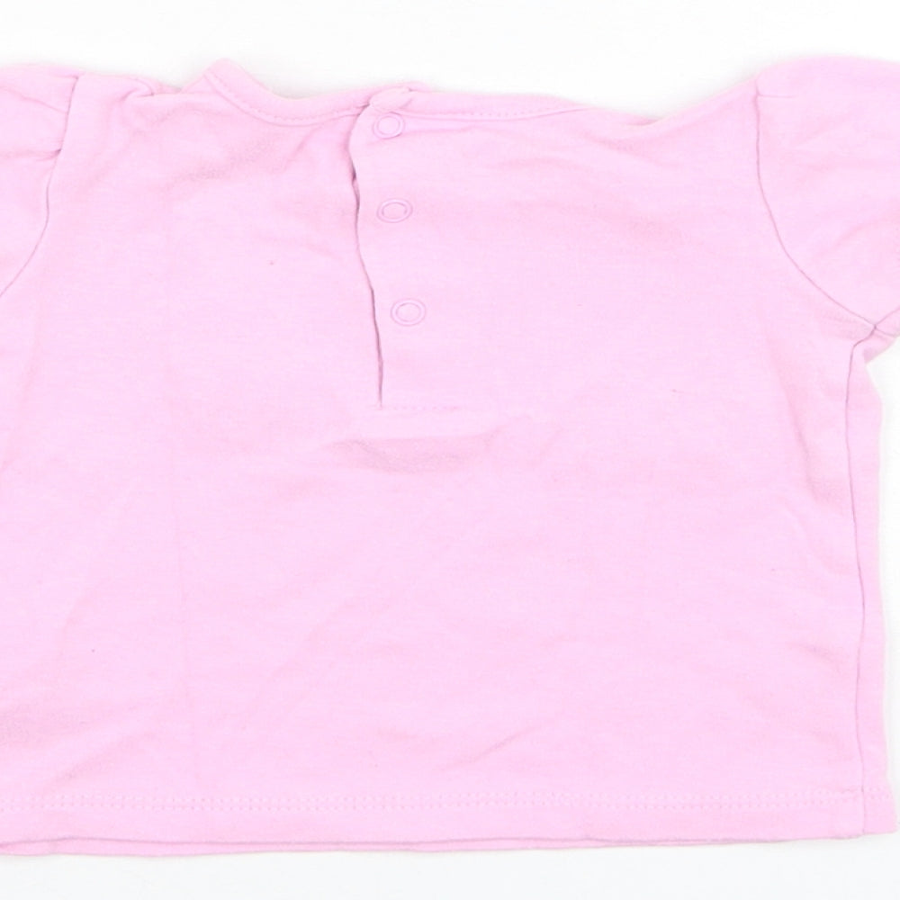 Mini Moi Girls Pink Cotton Basic T-Shirt Size 3-6 Months Round Neck Pullover - Bike