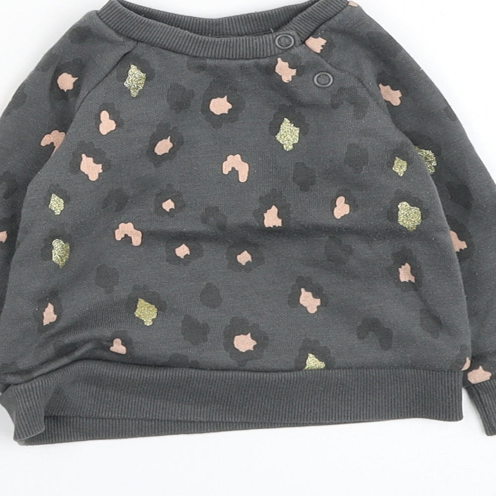 Primark Girls Grey Animal Print Cotton Pullover Jumper Size 3-6 Months Pullover