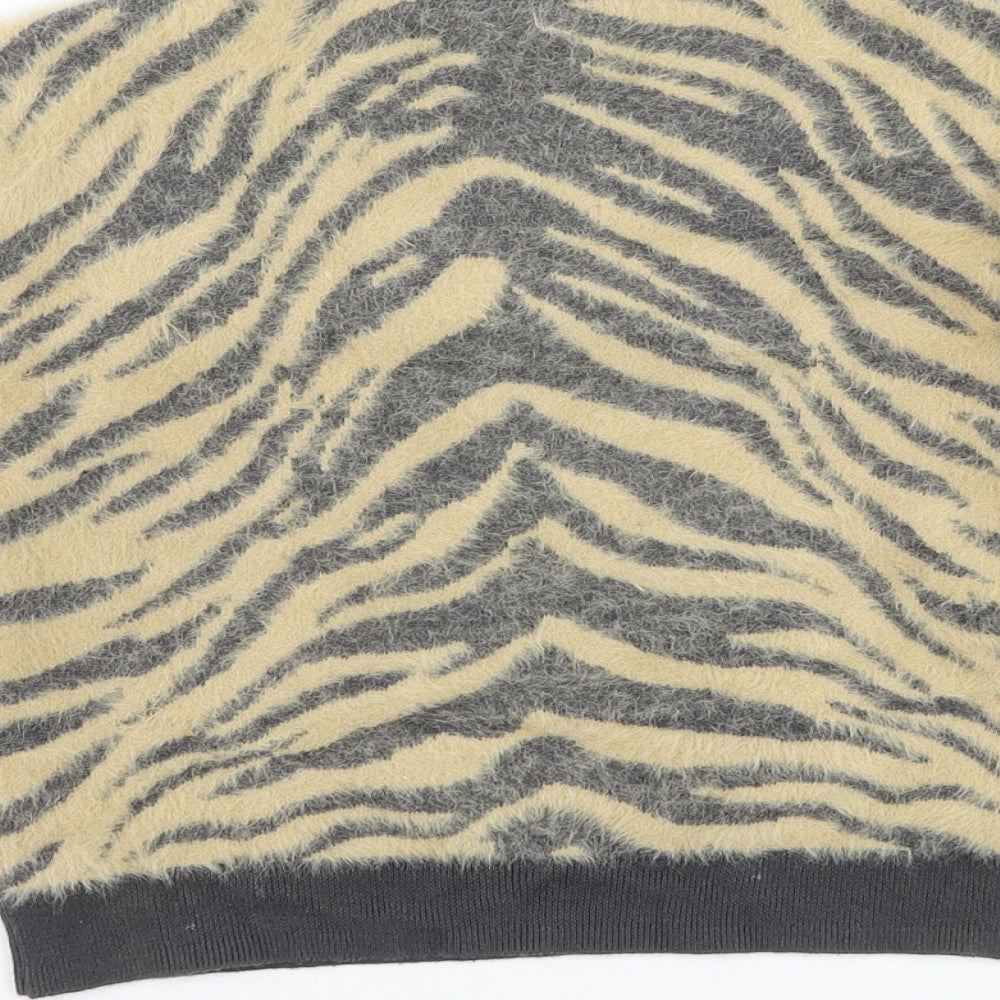 NEXT Girls Brown Round Neck Animal Print Nylon Pullover Jumper Size 7 Years Pullover
