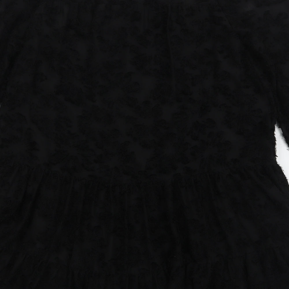Gallery Womens Black Polyester A-Line Size S Round Neck