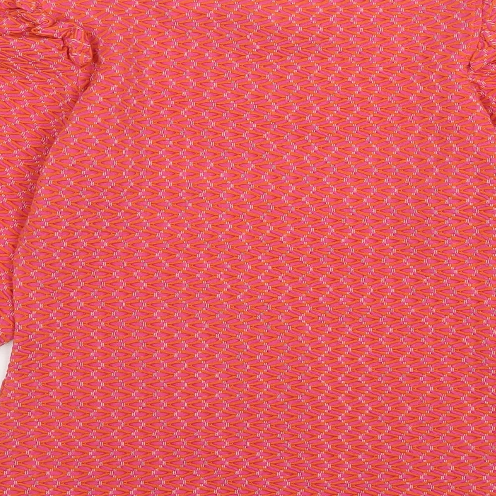 Savida Womens Pink Geometric Polyester Basic Blouse Size XS Round Neck