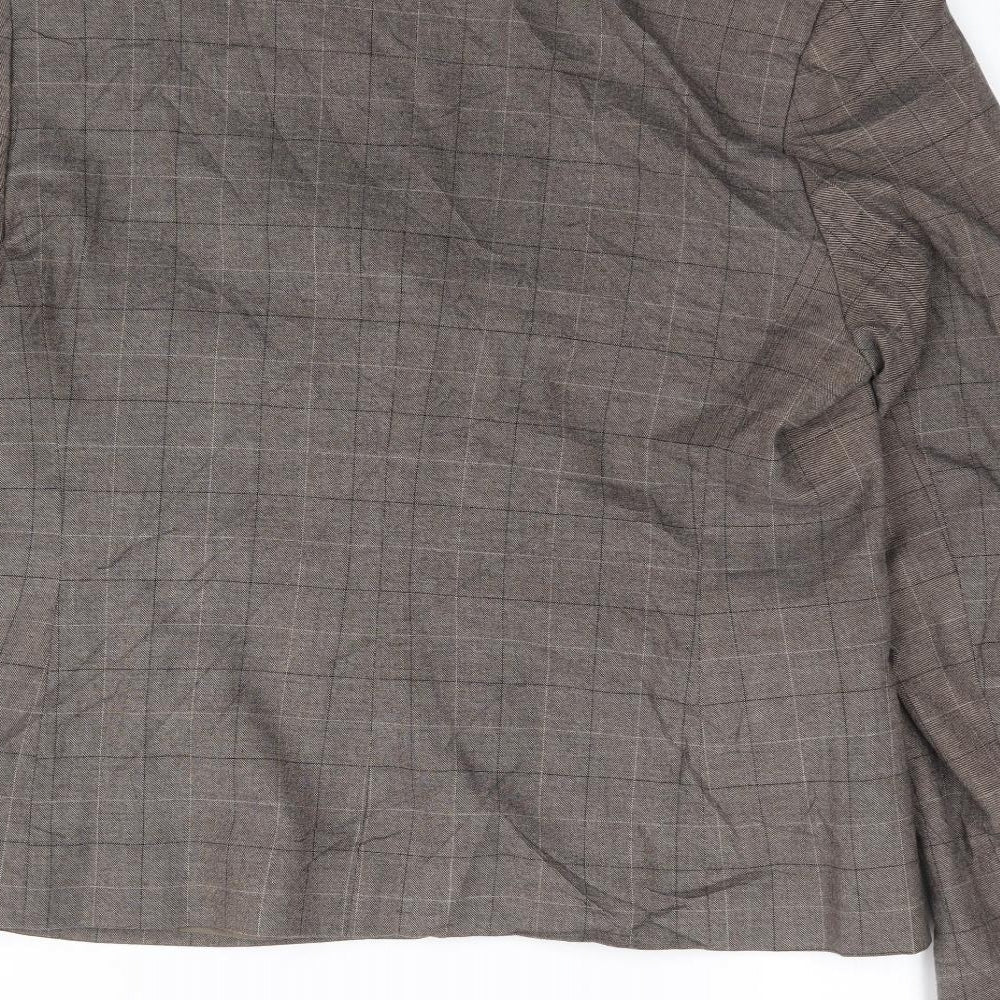 AMARANTO Womens Brown Plaid Jacket Blazer Size 14 Button
