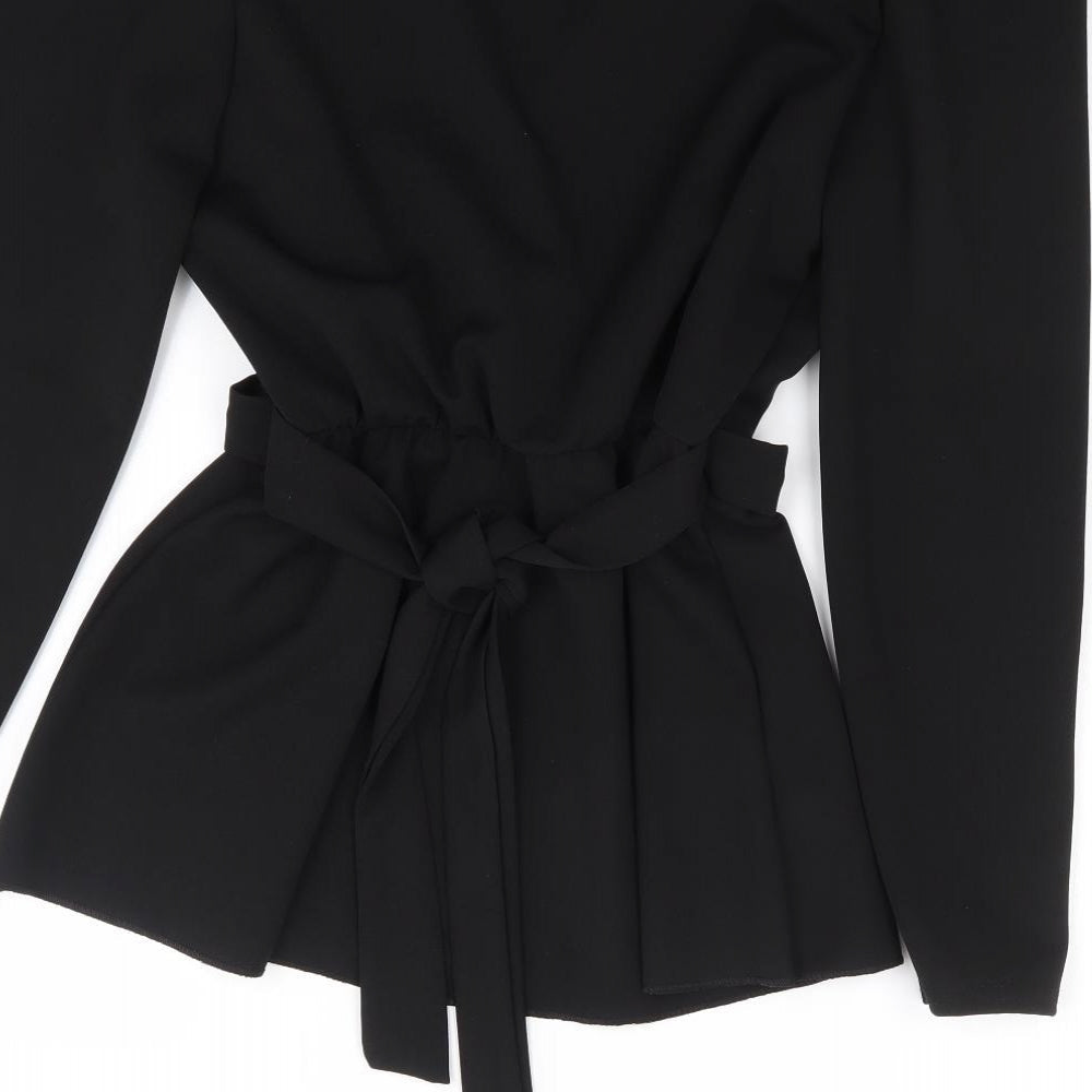 Passion LyLy Womens Black Viscose Jersey Blouse Size S Boat Neck