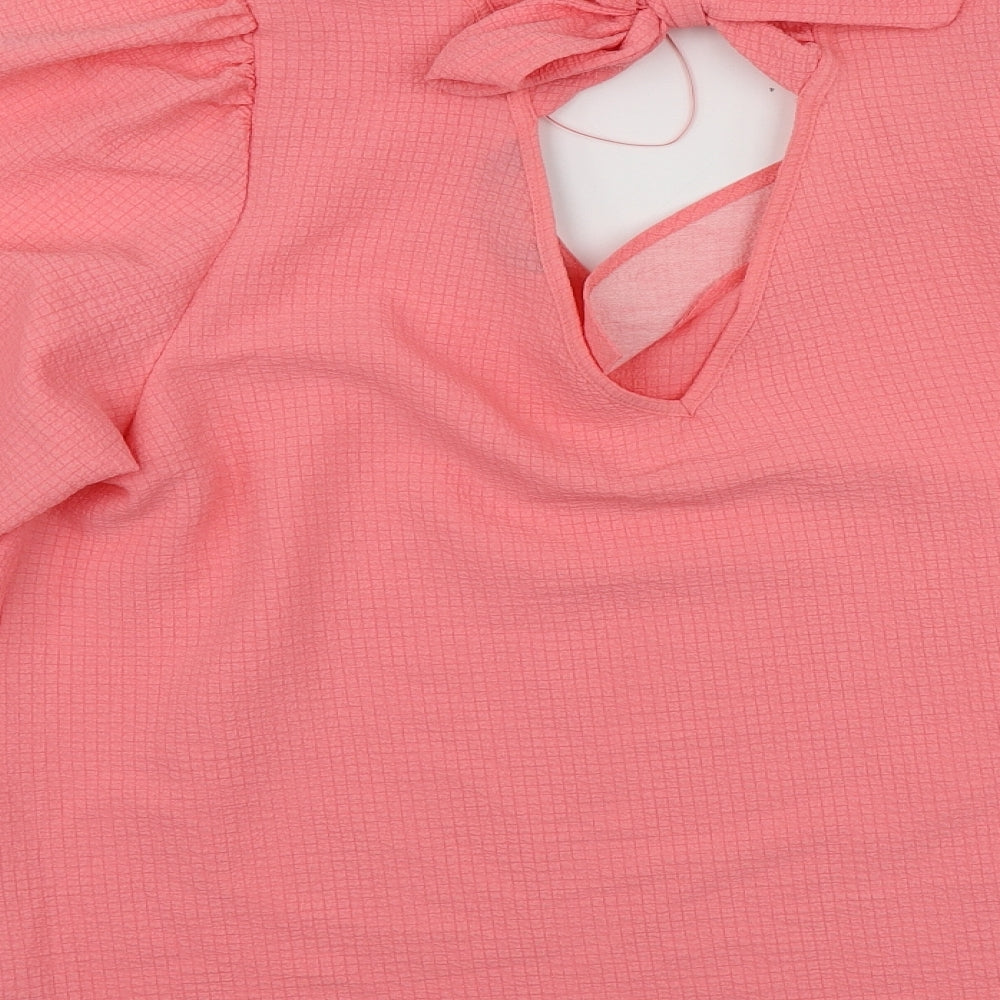 F&F Womens Pink Polyester Basic Blouse Size 14 Round Neck
