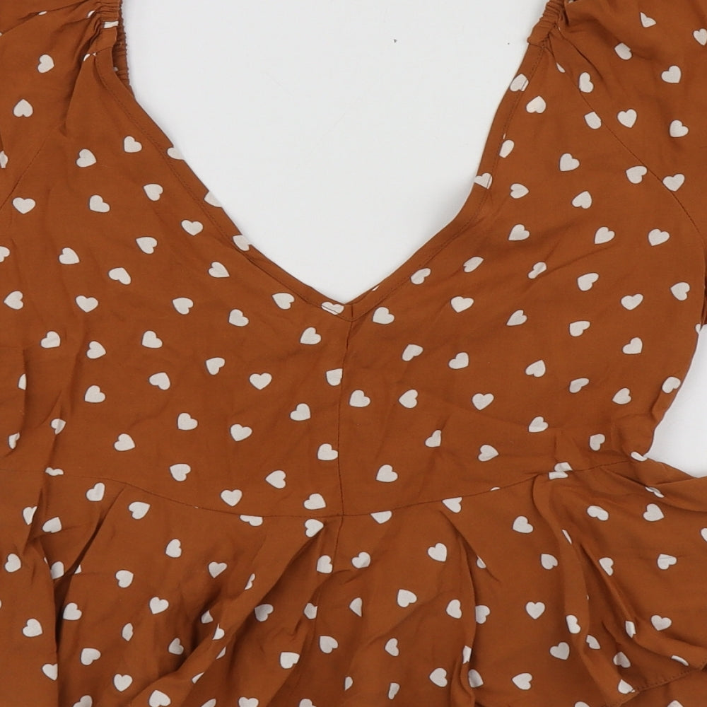 ASOS Womens Brown Geometric Viscose Basic Blouse Size 4 Round Neck