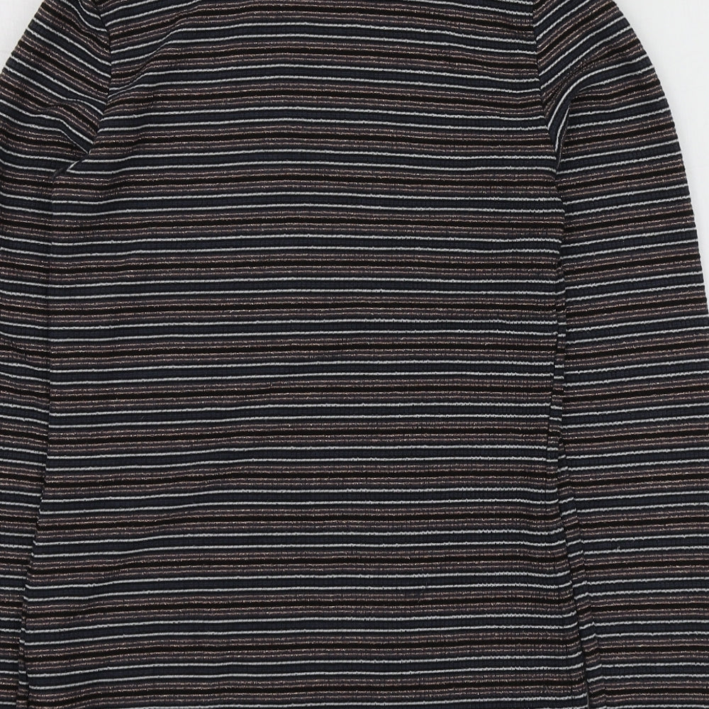 NEXT Womens Multicoloured Striped Polyester Basic T-Shirt Size 6 High Neck