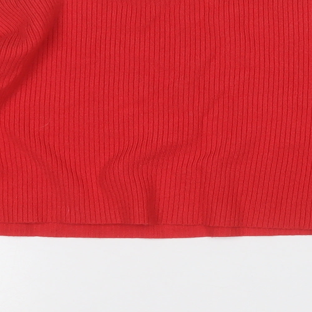 Bershka Womens Red Round Neck Viscose Pullover Jumper Size S