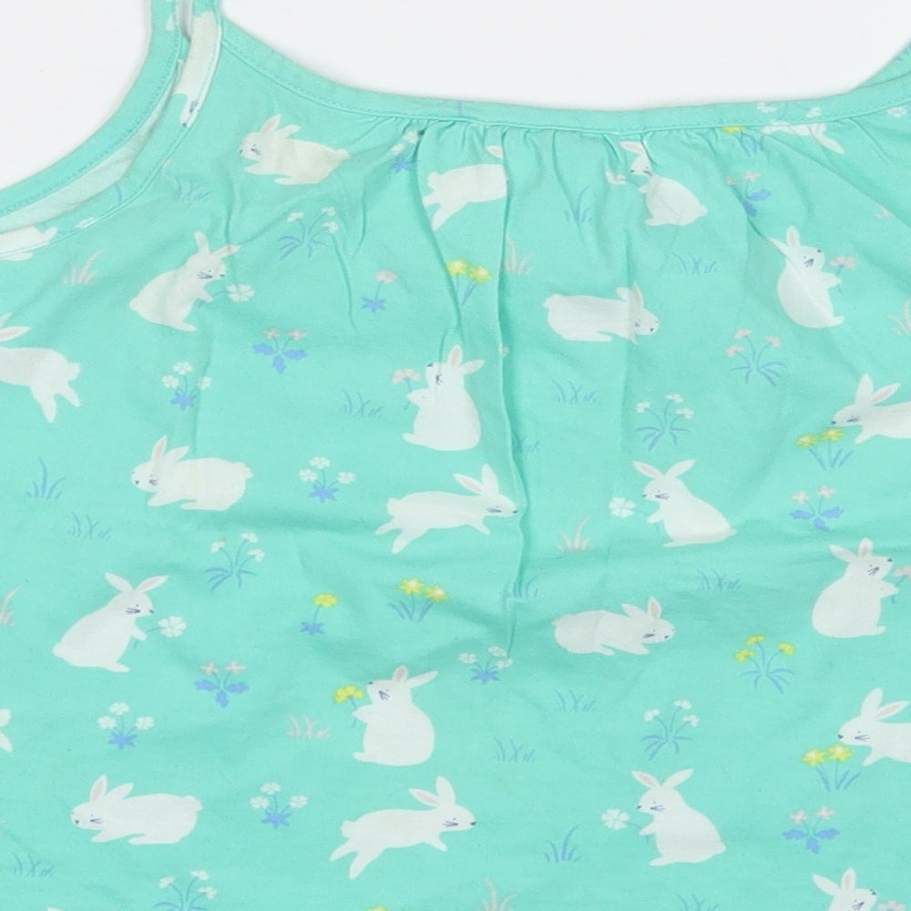 John Lewis Girls Green Geometric Cotton Basic Tank Size 10 Years Round Neck - Rabbit