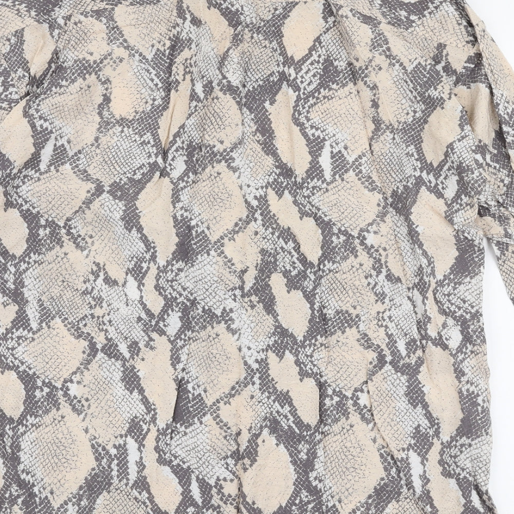 H&M Womens Beige Animal Print Viscose Basic Blouse Size S Collared