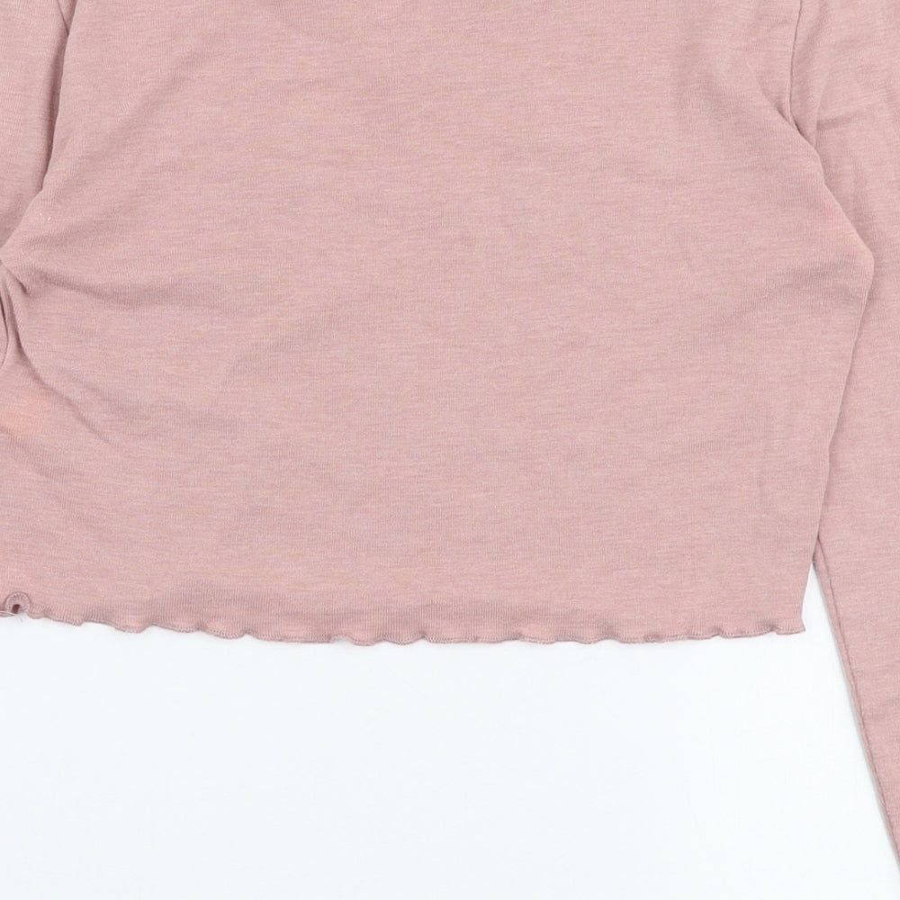 Topshop Womens Pink Polyester Cropped T-Shirt Size 6 Round Neck - Paris