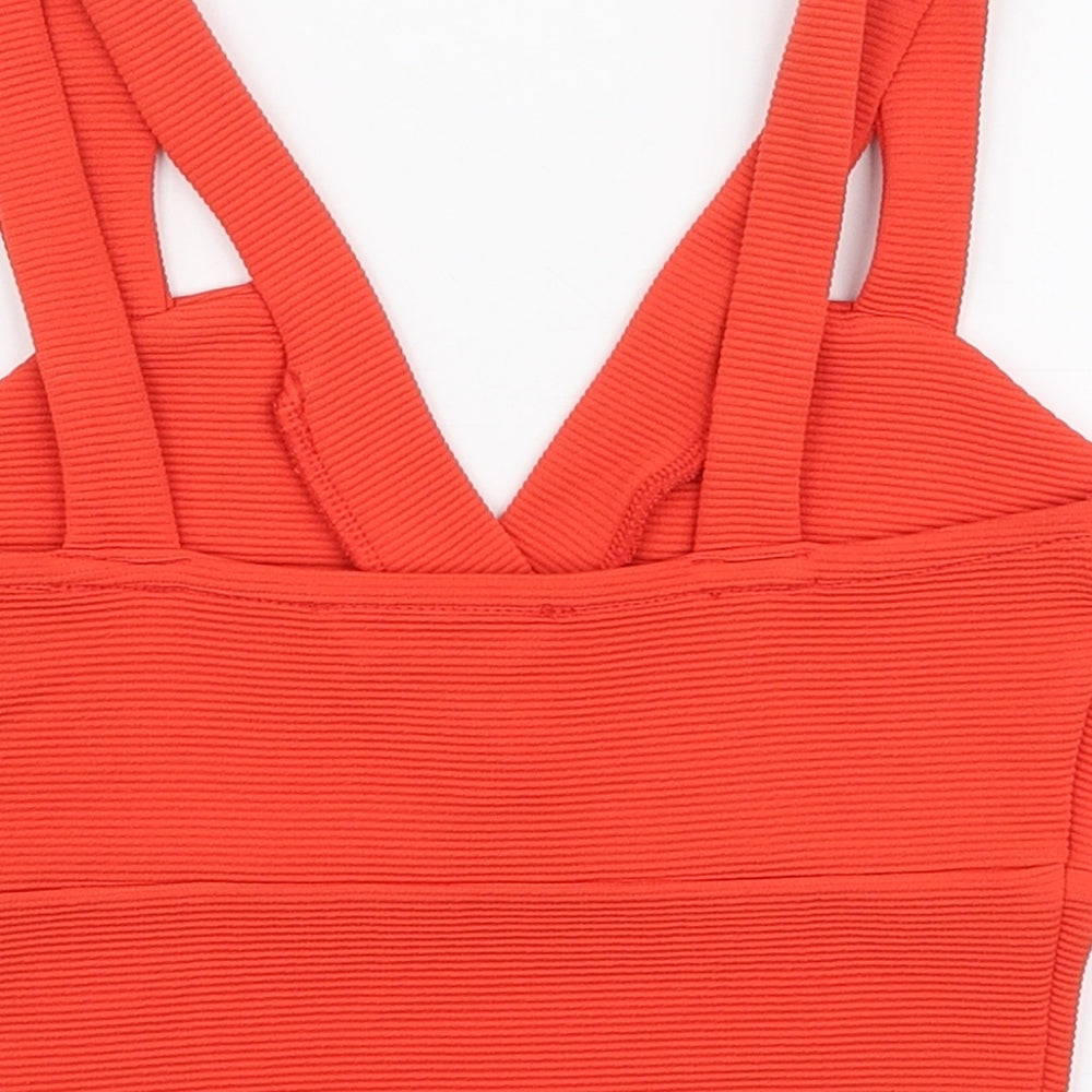 Miss Selfridge Womens Orange Polyester Cropped Tank Size 4 V-Neck