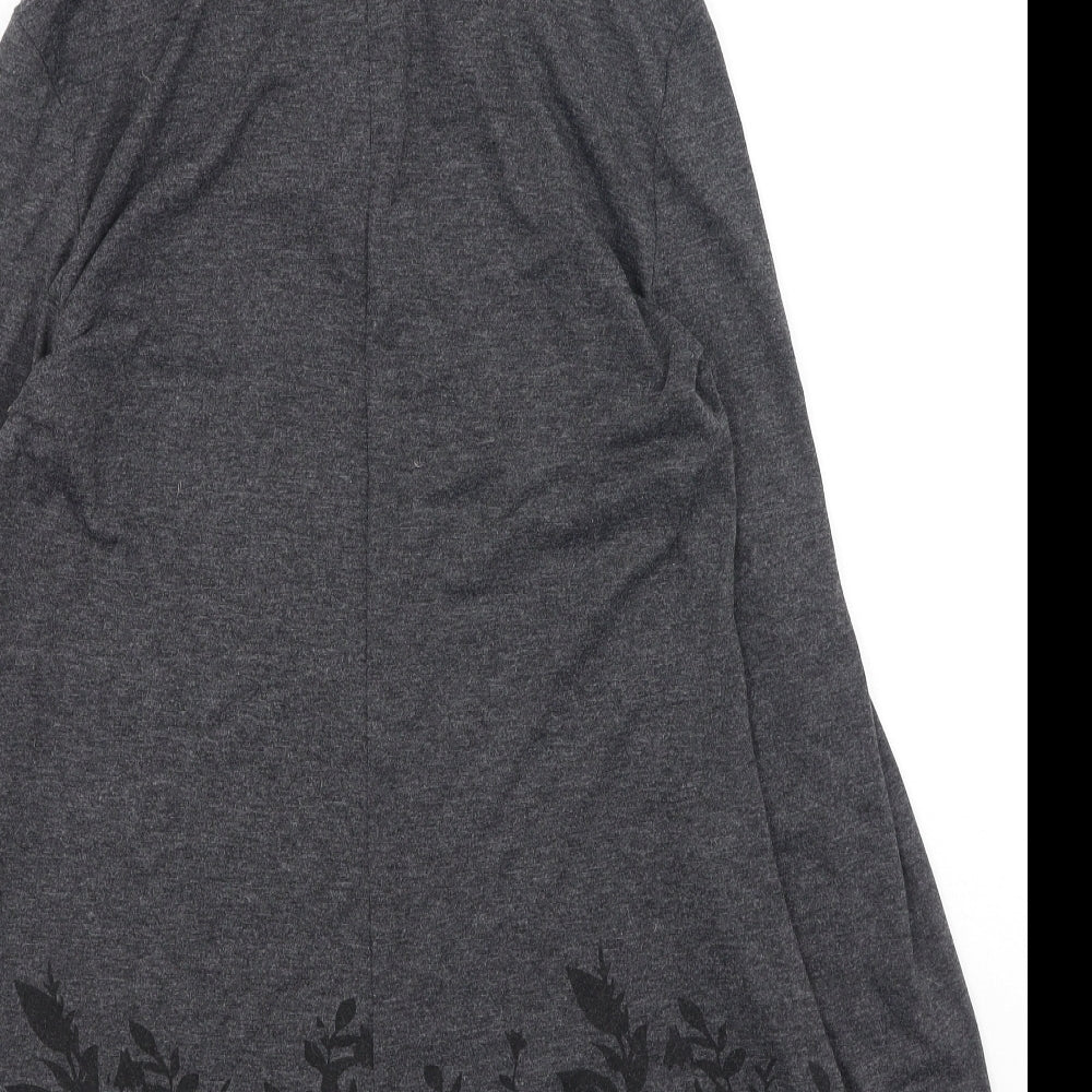 Fashion Womens Grey Cotton Basic Blouse Size L High Neck