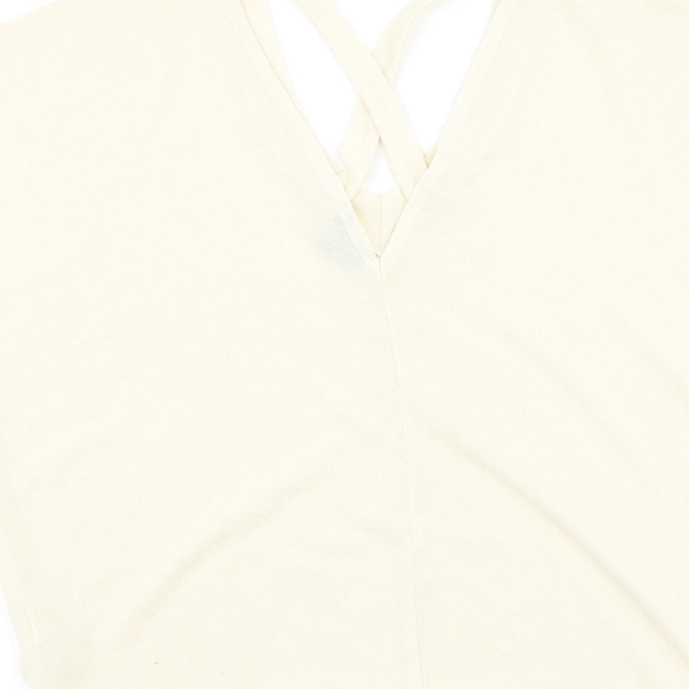 River Island Womens Beige Polyester Basic T-Shirt Size 6 V-Neck
