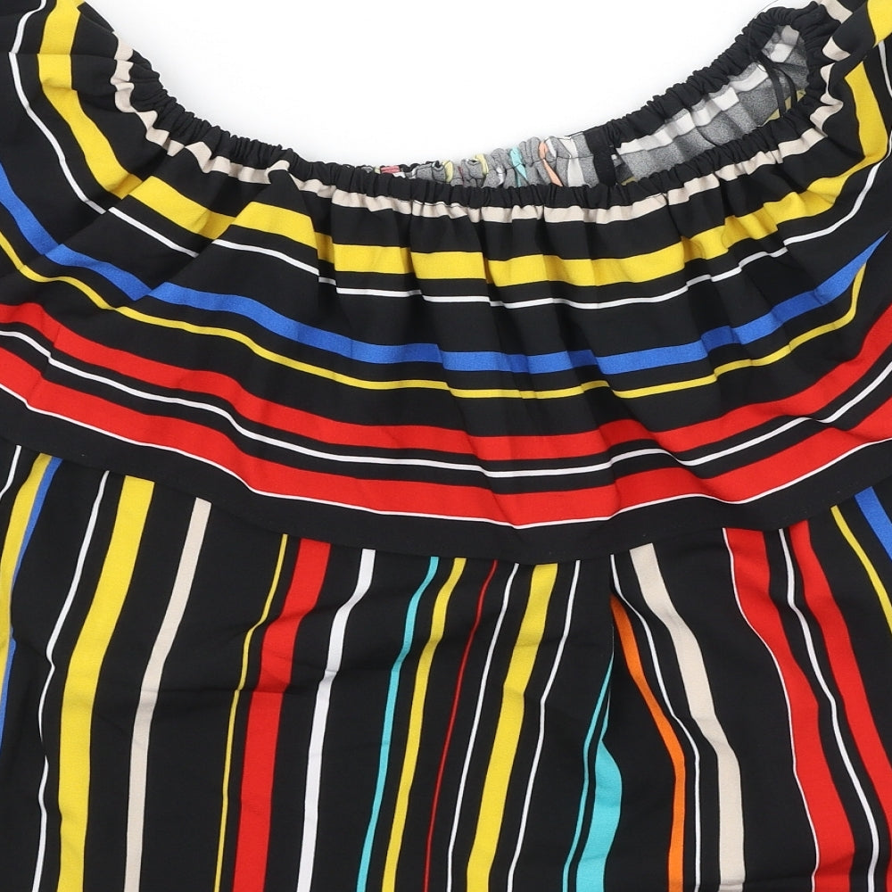 Marks & Spencer Womens Multicoloured Striped Polyester Basic Blouse Size 16 Off the Shoulder
