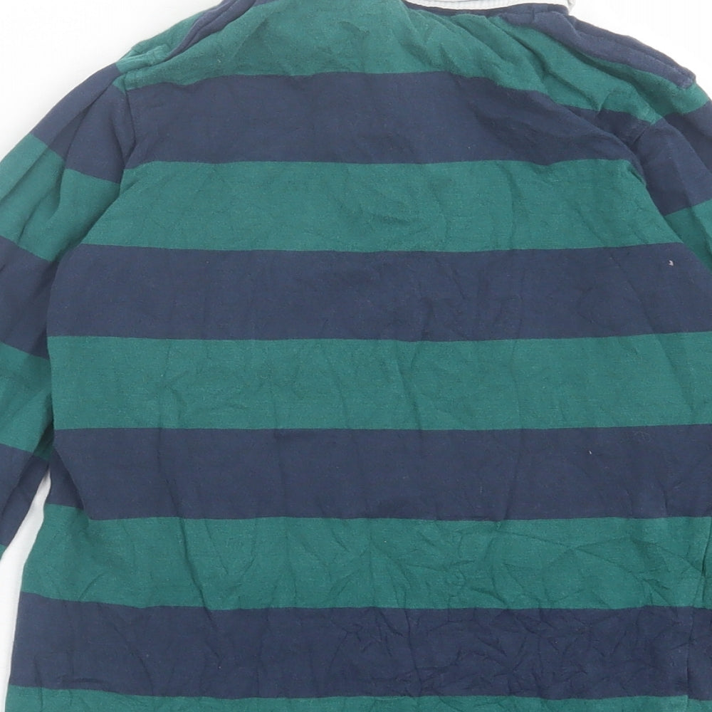 Mothercare Boys Green Striped Cotton Basic Polo Size 8 Years Collared Button
