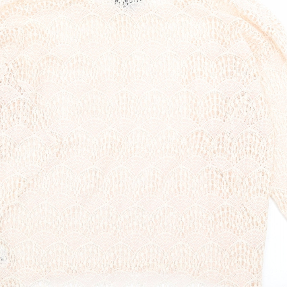 Topshop Womens Ivory Geometric Cotton Basic T-Shirt Size 10 Crew Neck