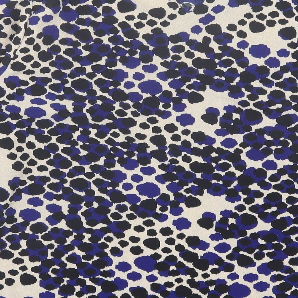 Soon Womens Blue Animal Print Polyester Basic Blouse Size 12 Crew Neck