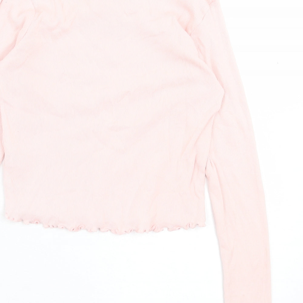 George Girls Pink Cotton Cropped Casual Size 10-11 Years V-Neck Pullover