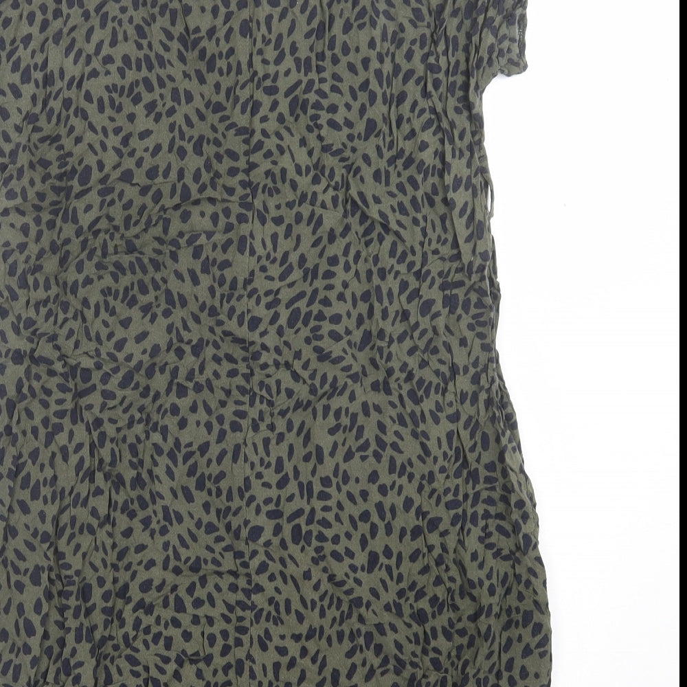 New Look Womens Green Animal Print Viscose A-Line Size 8 V-Neck Pullover