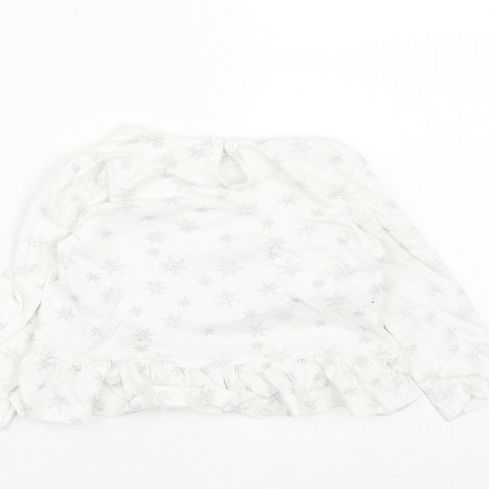 So cute Girls White Cotton Basic Casual Size 3-6 Months Round Neck Button - Christmas Snow Man