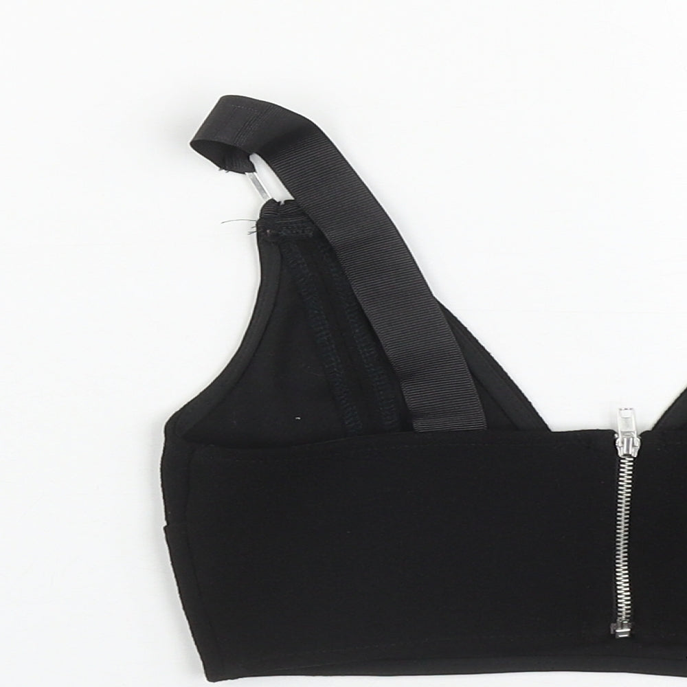 Topshop Womens Black Polyester Cropped Tank Size 4 V-Neck