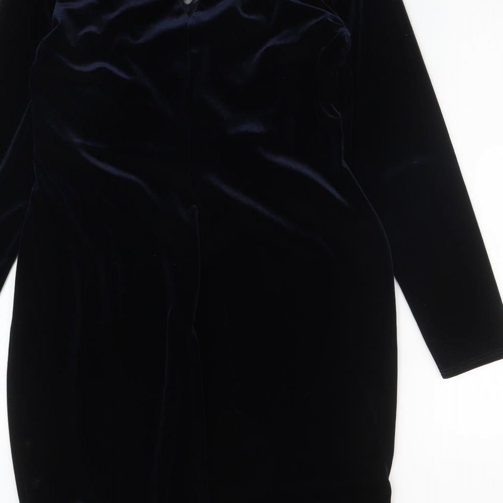 Marks & Spencer Womens Blue Polyester A-Line Size 14 V-Neck