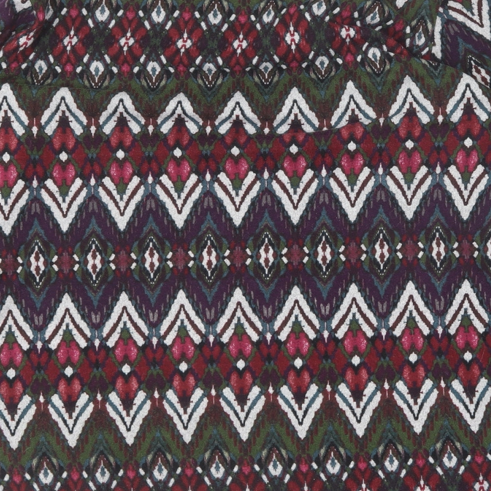 Tacera Womens Multicoloured V-Neck Geometric Polyester Pullover Jumper Size XL