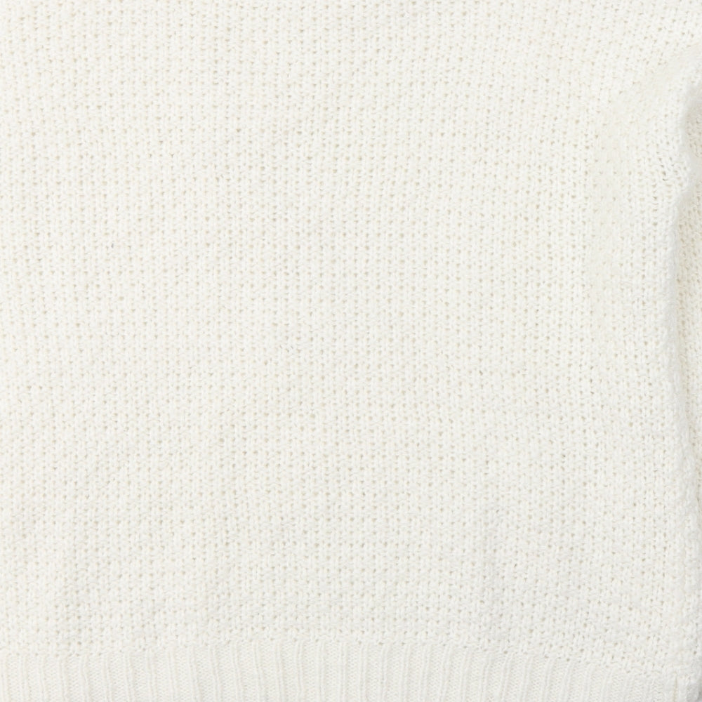 Primark Womens White Round Neck Acrylic Pullover Jumper Size 18