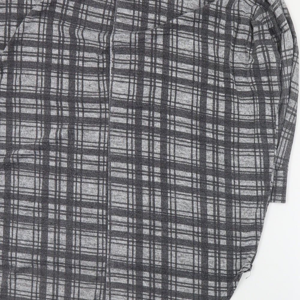 Cameo Rose Womens Grey Plaid Polyester Basic Blouse Size S Round Neck