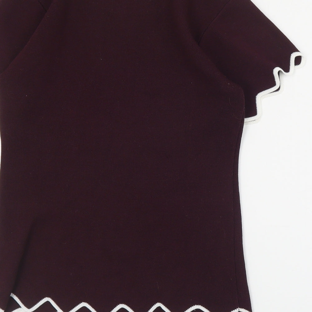 Apricot Womens Red Round Neck Cotton Pullover Jumper Size S