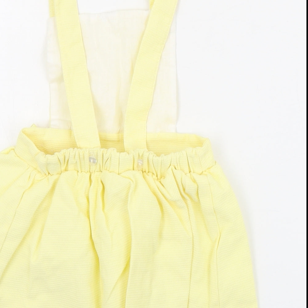 Little Nosh Girls Yellow Cotton Pinafore/Dungaree Dress Size 2-3 Years Square Neck Button