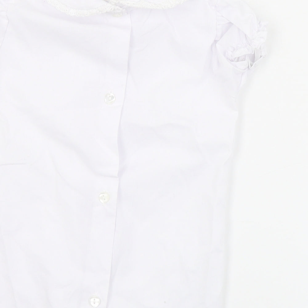 Little Nosh Girls White Cotton Basic Blouse Size 2 Years Collared Button