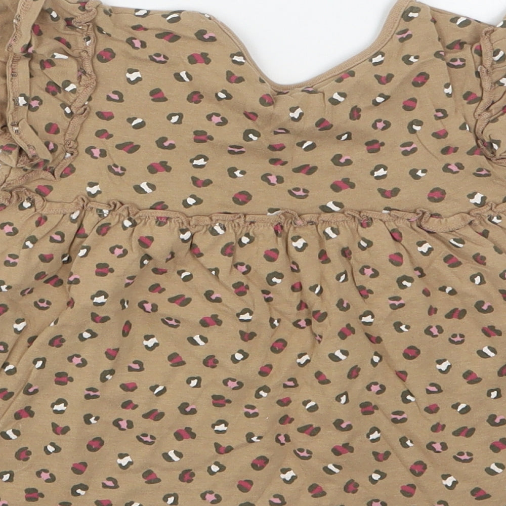 George Girls Brown Animal Print Cotton A-Line Size 2-3 Years Round Neck