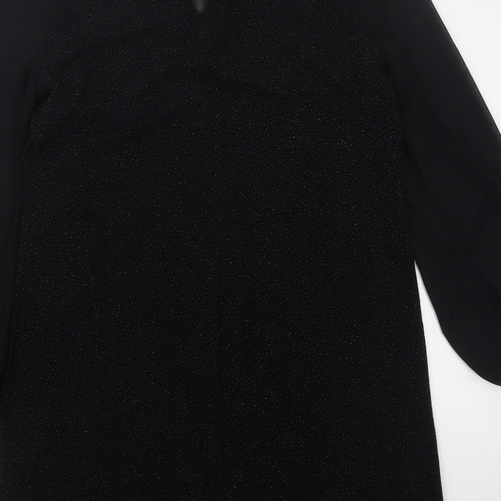 Wallis Womens Black Nylon A-Line Size 12 Round Neck