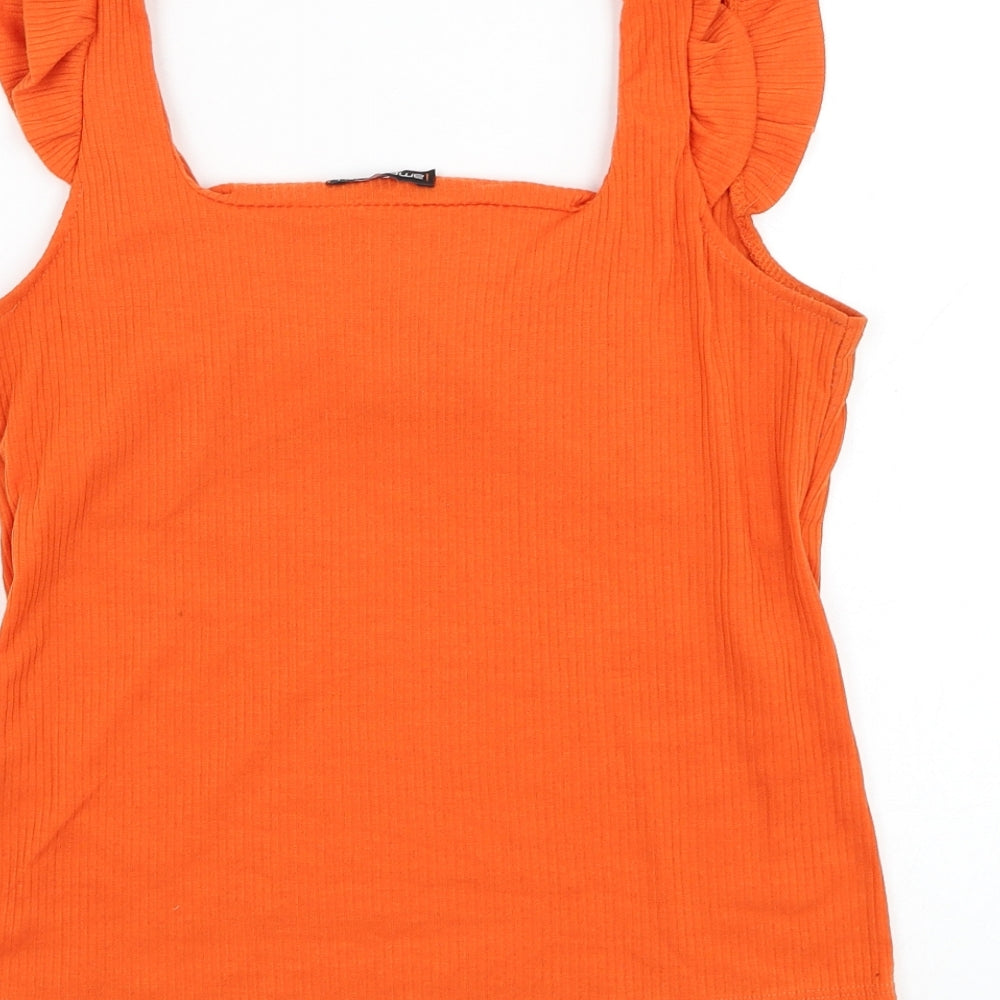 Ambar Womens Orange Polyester Basic T-Shirt Size L Square Neck