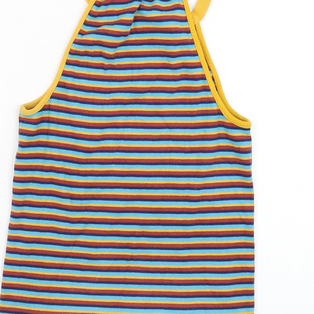 Ole Womens Blue Striped Polyester Basic Tank Size L Halter