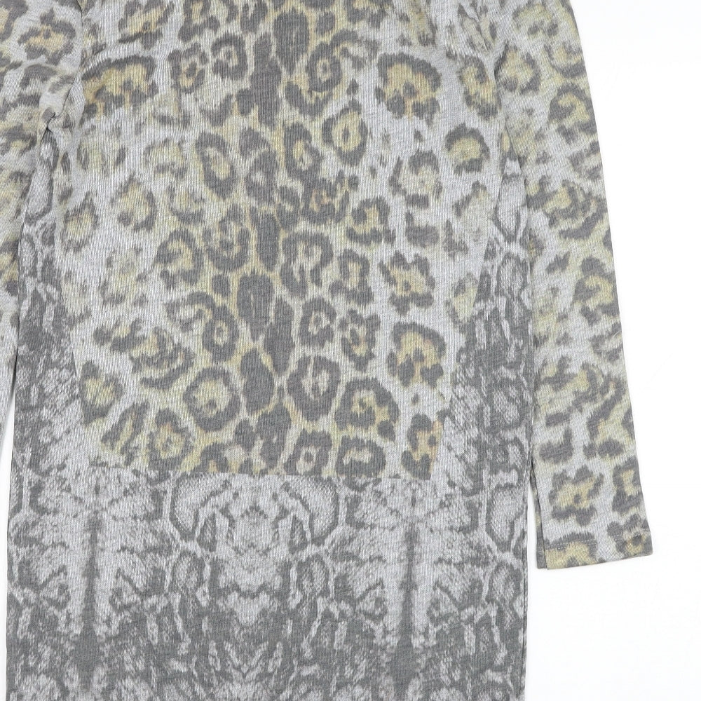 Zara Womens Grey Animal Print Cotton Jumper Dress Size S Round Neck Pullover
